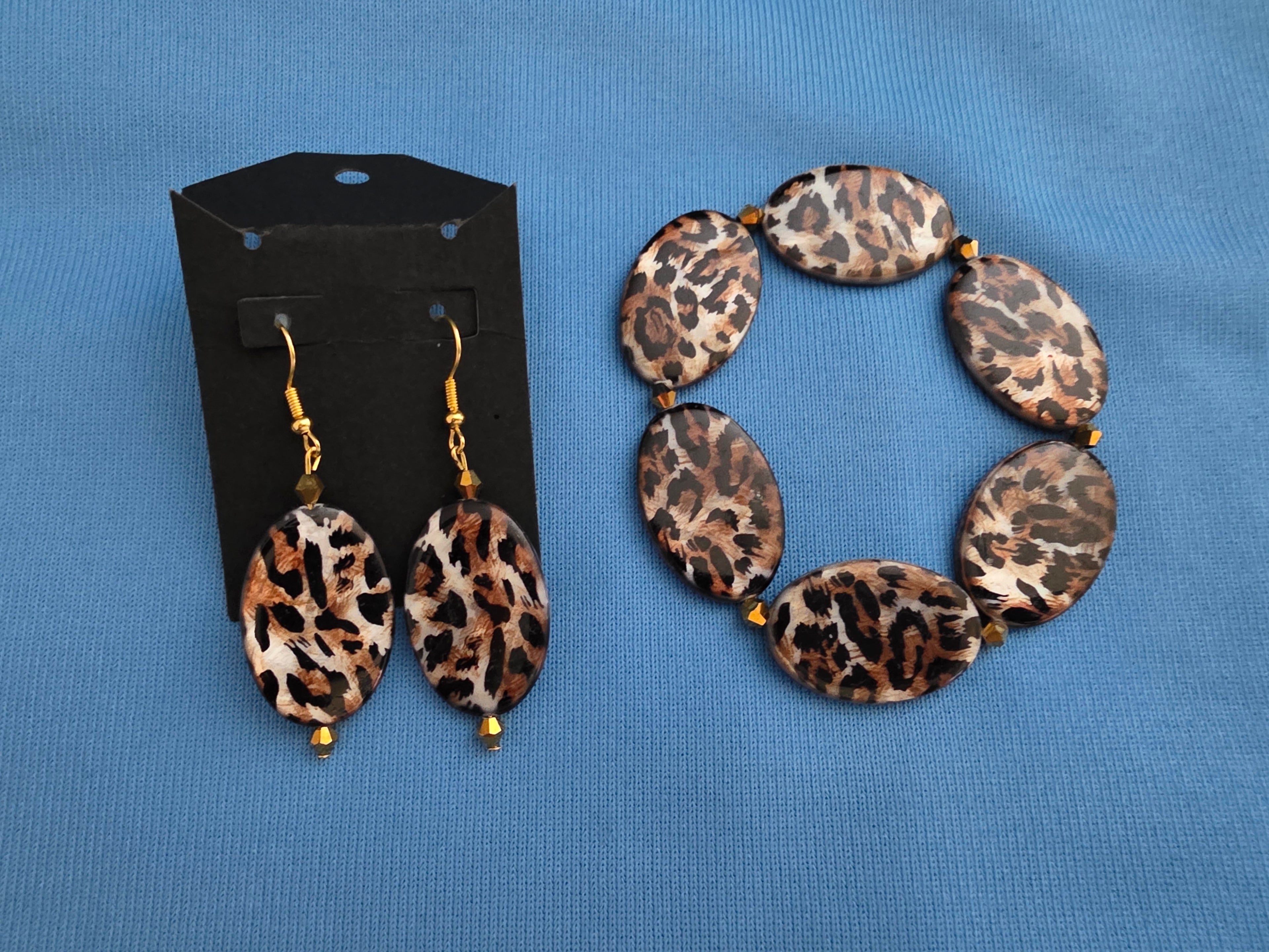 Leopard Print Earring  and Bracelet  Set