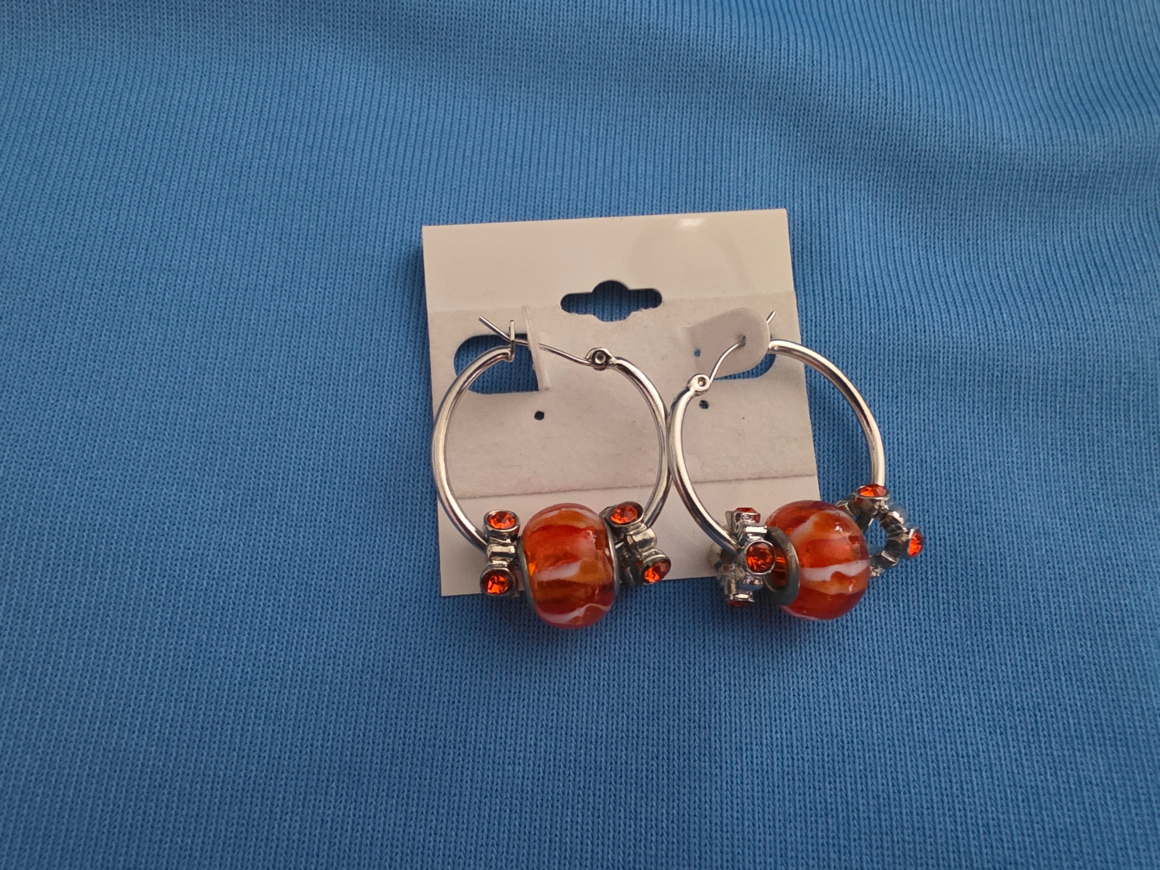 Orange/Beaded/ Rhinestone Earring
